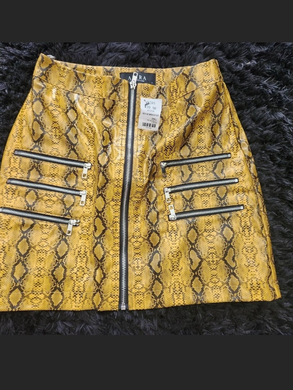 AKIRA Yellow Snakeprint Zip-Front Mini Skirt